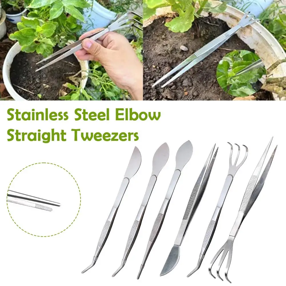 

2-in-1 Stainless Steel Root Rake With Bonsai Tweezers With Ergonomical Handle Soil Farming Tool For Succulents Crafting C5j0