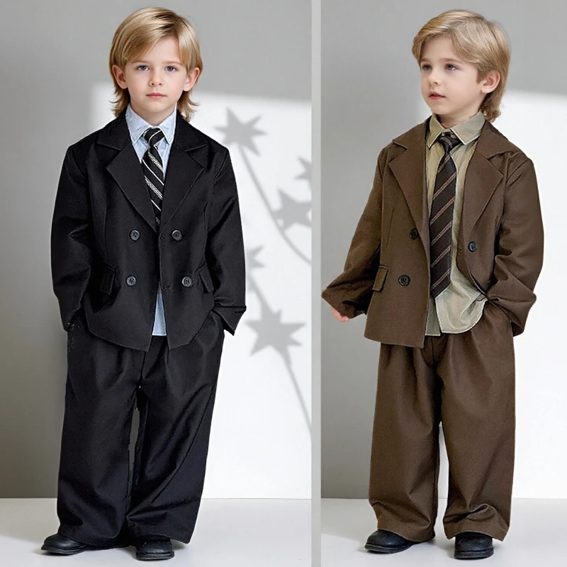 

Kids Suit Boys 2026 Spring Loose Blazer Formal Wear Stylish Wedding Flower Girls Speech Set Elegant School Children's Clothes