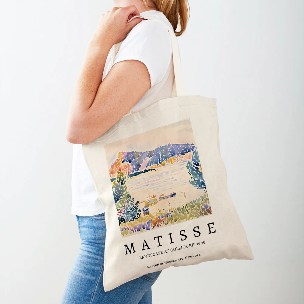 

Abstract Matisse Face Coral Leaf Landscape Women Shopping Bags Reusable Both Sided Print Casual Canvas Shopper Bag Handbag Tote