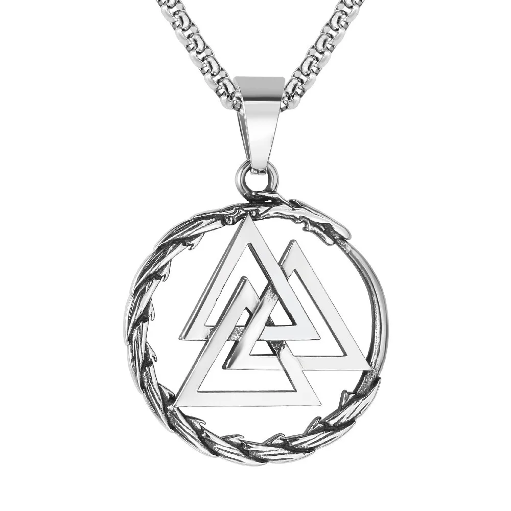 

European and American Personality Vintage Openwork Triangle Viking Men's Stainless Steel Pendant Necklace Chain