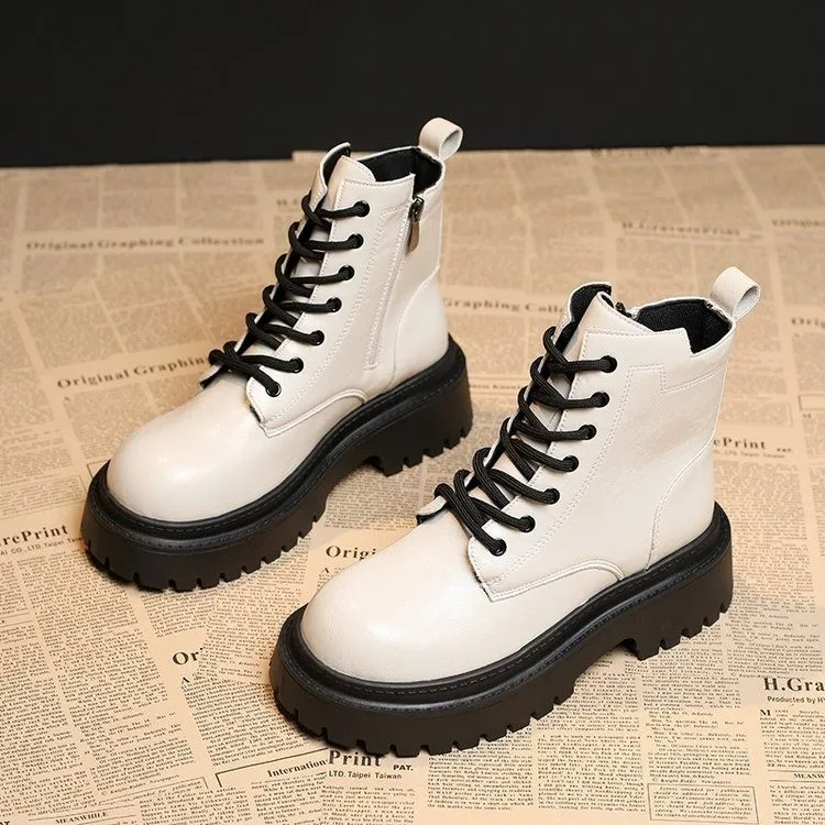 

2025 Новые женские ботинки, модные высокие повседневные кожаные ботинки, ботинки на платформе со шнуровкой, короткие женские ботильоны в стиле панк