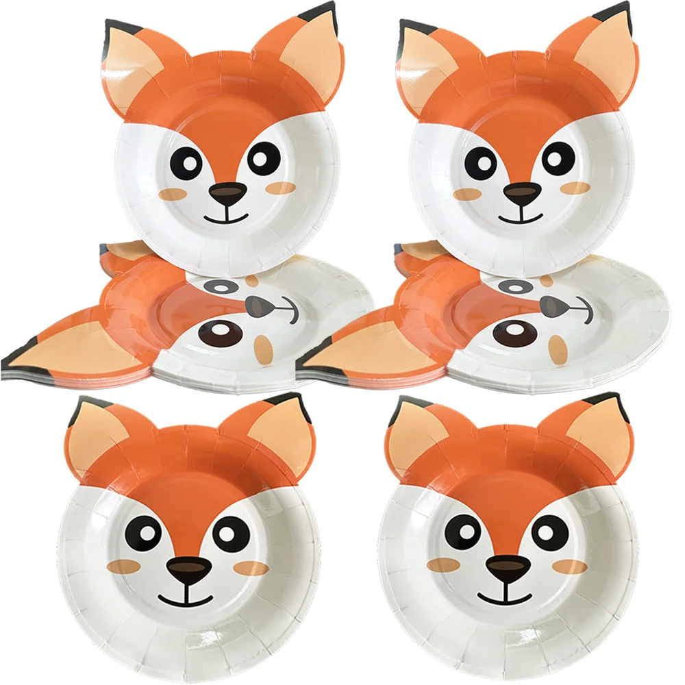 

10 Pcs Fox Baby Shower Birthday Party Decorations Supplies Jungle Woodland Animal Paper Plates Disposable Plates