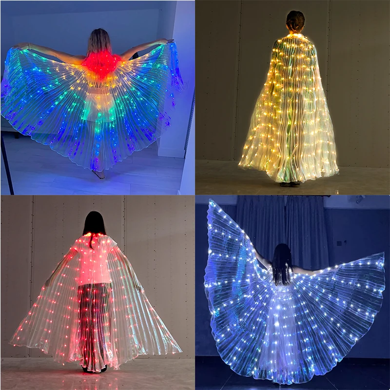 LED Belly Dance Suit Stage Costume DJ Nightclub Stage Fluorescent Shows Belly Dance Performance Set Lighted ButterflyGirl Cloak