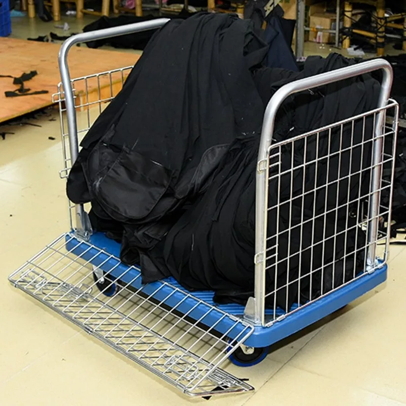 

Picking Wire Mesh Cage Handling Linen Flatbed with Fences Warehouse Delivery Carts