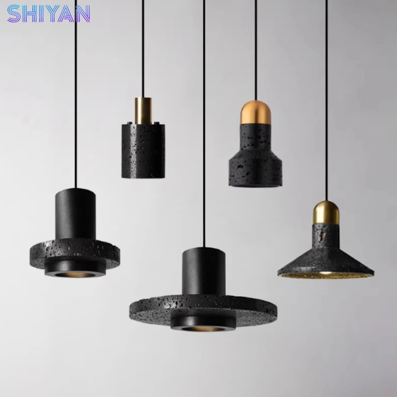 

Каменный подвесной светильник с черным отверстием, ваби-саби, потолочный светильник для спальни, ресторана, бара, входа, уникальные подвесные светильники