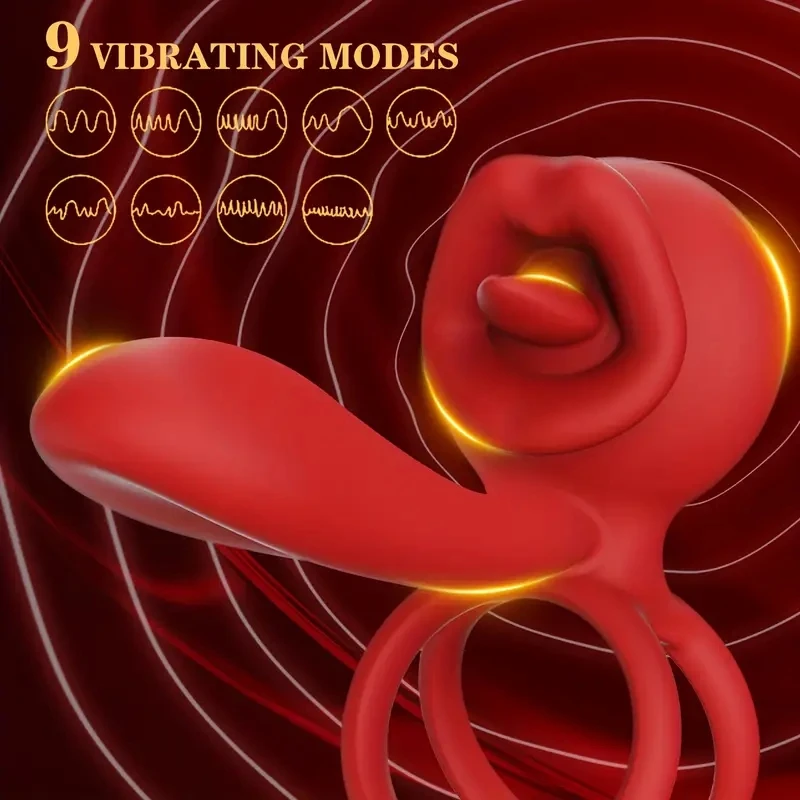 Penis Ring Vibrator Couples Adult Sex Toys for Men Women Male Female Couple Sex Toy with G Spot Clitoris Vibrator With Tongue view 3