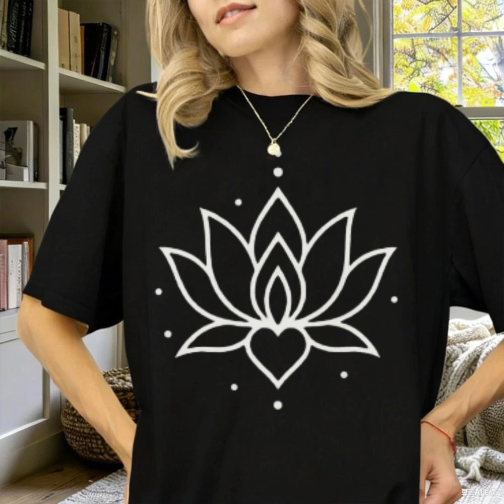 Lotus Flower Printed T-Shirt Tops Botanical Crewneck Shirt Namaste Mandala Yoga Teacher Lover Yogi Gifts Regular Short Sleeve