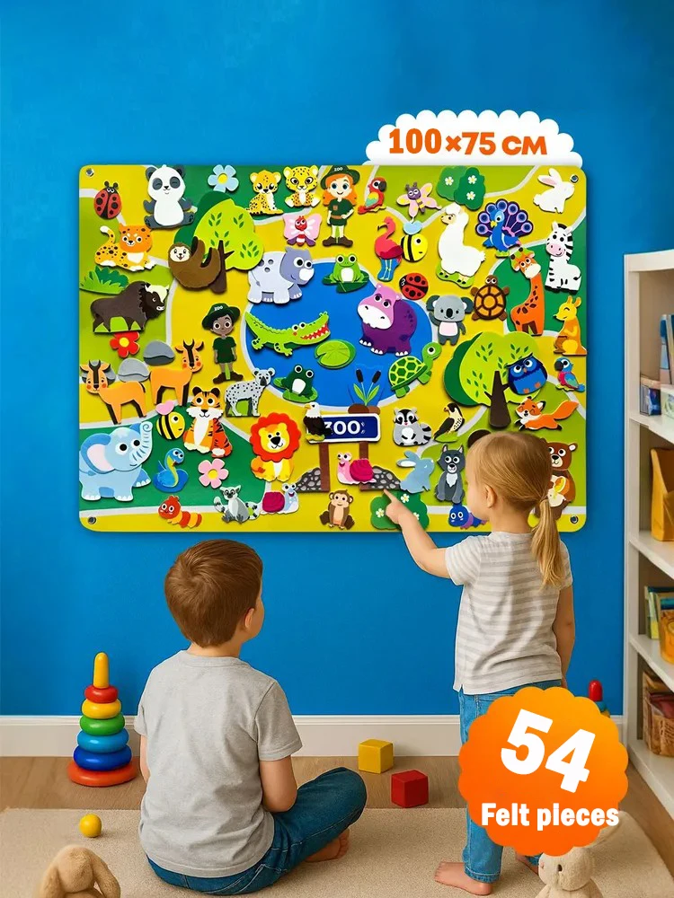 Zoo Tiere Filz Geschichte Bord Set Montessori Lernen Spielzeug Interaktive Storytelling Lehre Spielen Wand Hängen Kits Für Kinder Geschenk – Detail 1