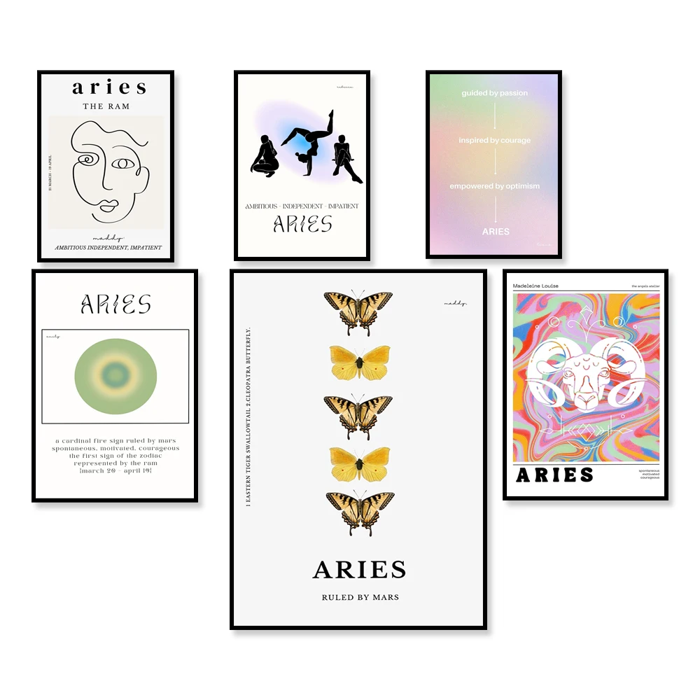 Aries Art Poster Aries Gift Zodiac Wall Decor Astrology Wall Art Star Sign Poster Trending y2k Wall Art Aura Design Gradient