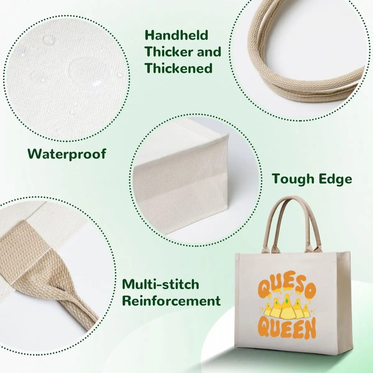 حقيبة Queso Queen Tote حقائب كبيرة الحجم قابلة للطي وقابلة لإعادة الاستخدام حقيبة سيدة