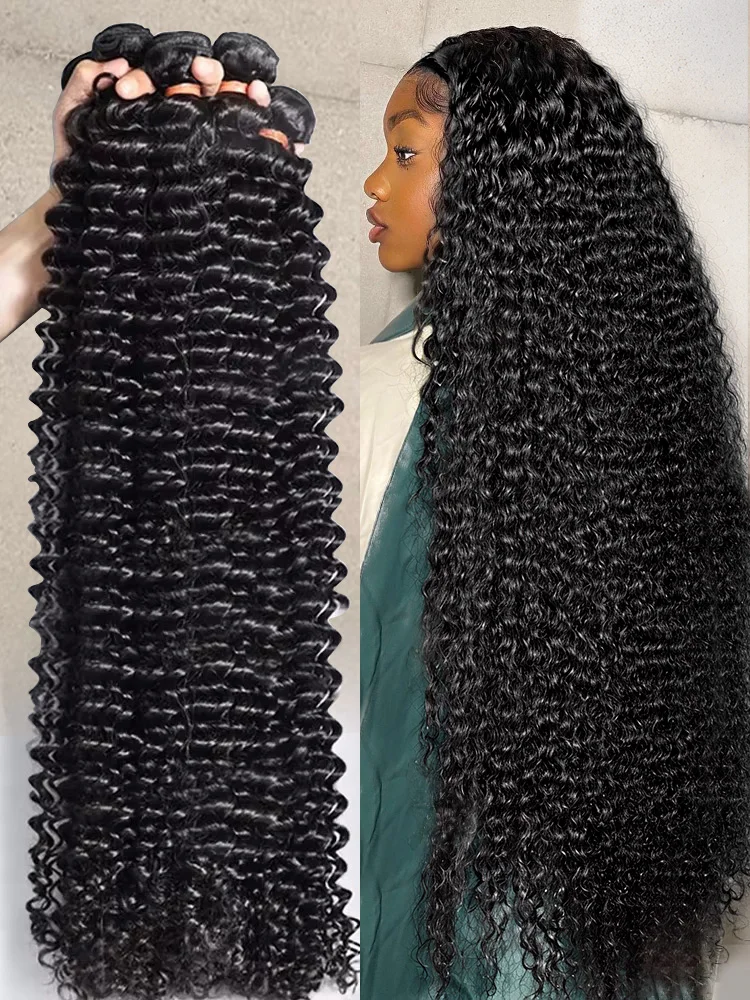 30 40 Inch Deep Wave Human Hair Bundles Brazilian Virgin Remy Unprocessed Weaving 10A 12A 14A Curly Hair Extensions Deals