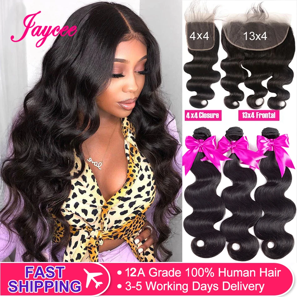 

12A Body Wave Bundles With Closure Peruvian Hair Weave Bundles with Frontal 13X4 HD Transparent Lace Closure 100% Remy Bodywave