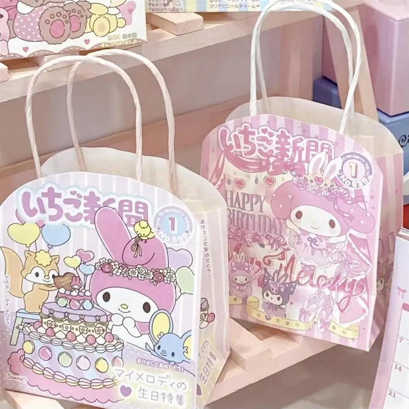 Kawaii Anime Sanrio Series Handbags Children's Companion Ins Kraft Paper Bags Birthday Gift Packaging Bags for Girl 12.5*14.5Cm