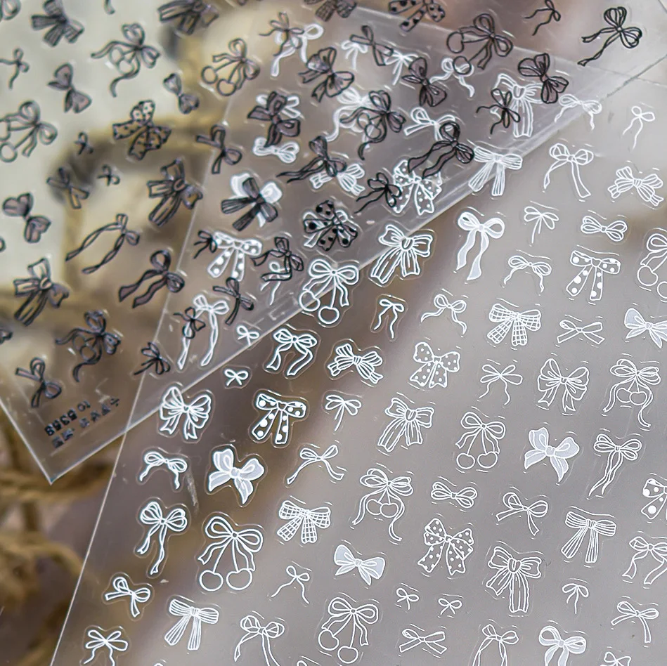 Charme Kant Strik Polka Dot Kersenlint Liefde Hart Luipaardprint Vlinderdas Ster Mini Strass Parel Nail Art Stickers Decals