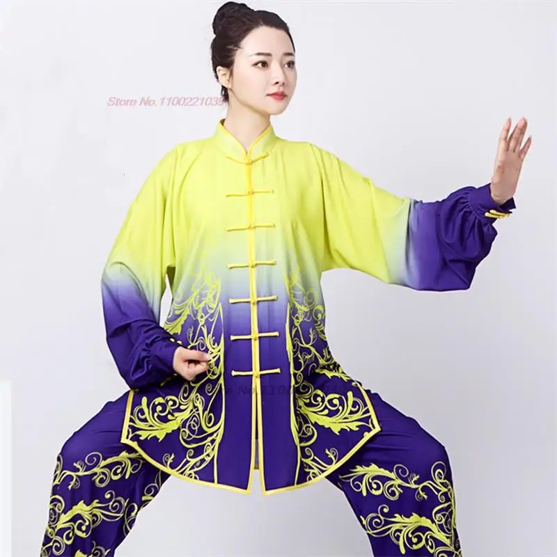 2024 tai chi uniform traditional chinese wushu kungfu suit gradient color martial arts wing chun suit taijiquan morning exercise