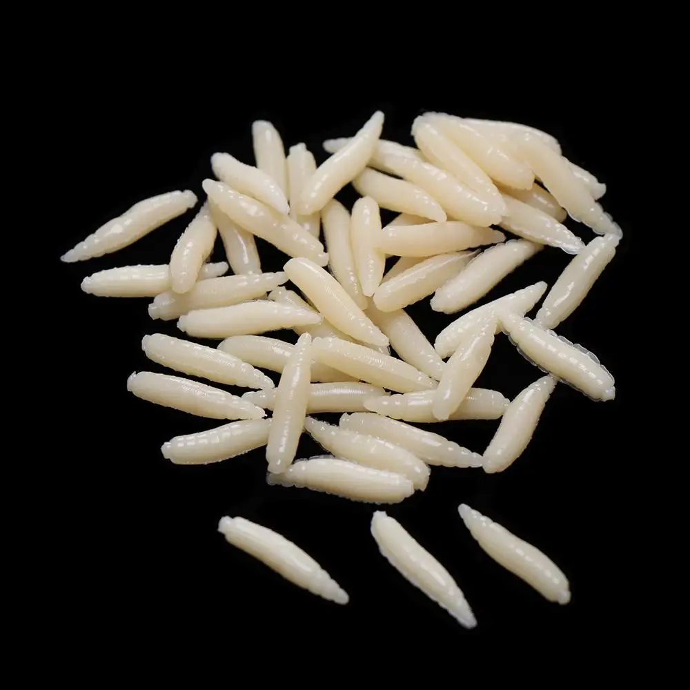 50Pcs 1.6cm Maggot Grub Soft Baits Worms Ivory Fishing Lure Bionics Soft Lures