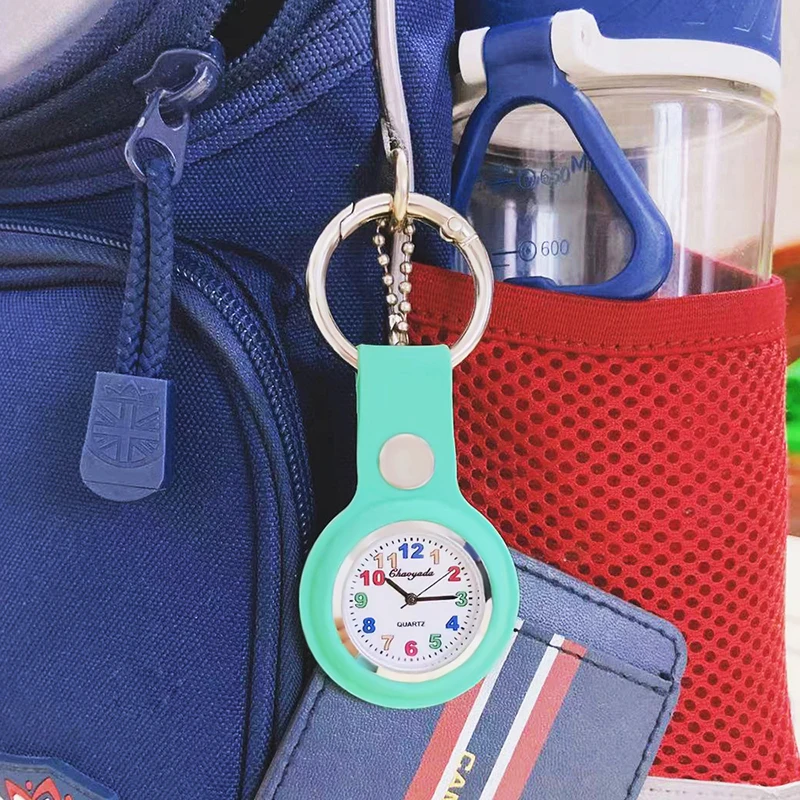 children boys students women men Silicone Keychain pocket Watch Detachable Dial Durable Quiet Case Hiking Backpack Keyring clock