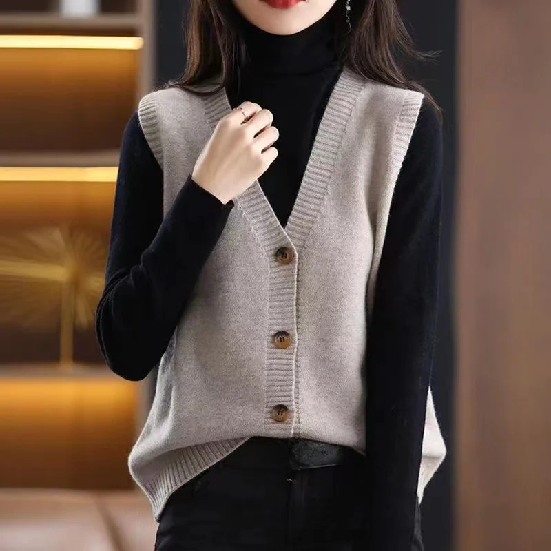 

Sli Layering New Versatile Knitted Open Cardigan Svel Outerwear Vest Sweater Women Autumn Winter V-ne Button...