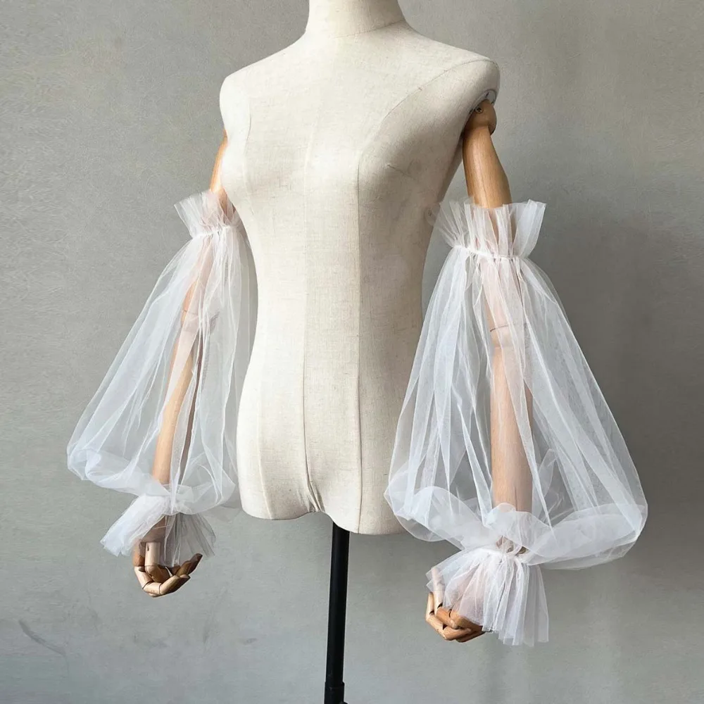 

Holy Korean Style Bridal Arm Sleeves Solid Color Yarn Wedding Long Sleeves Thin Lightweight Pleated Lace Arm Covers Bridesmaids