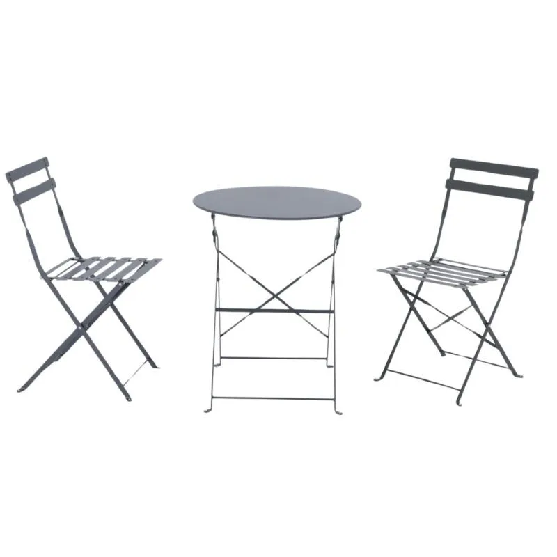 Miroytengo Pack outdoor furniture folding table with 2 Chairs balcony garden terrace gray anthracite