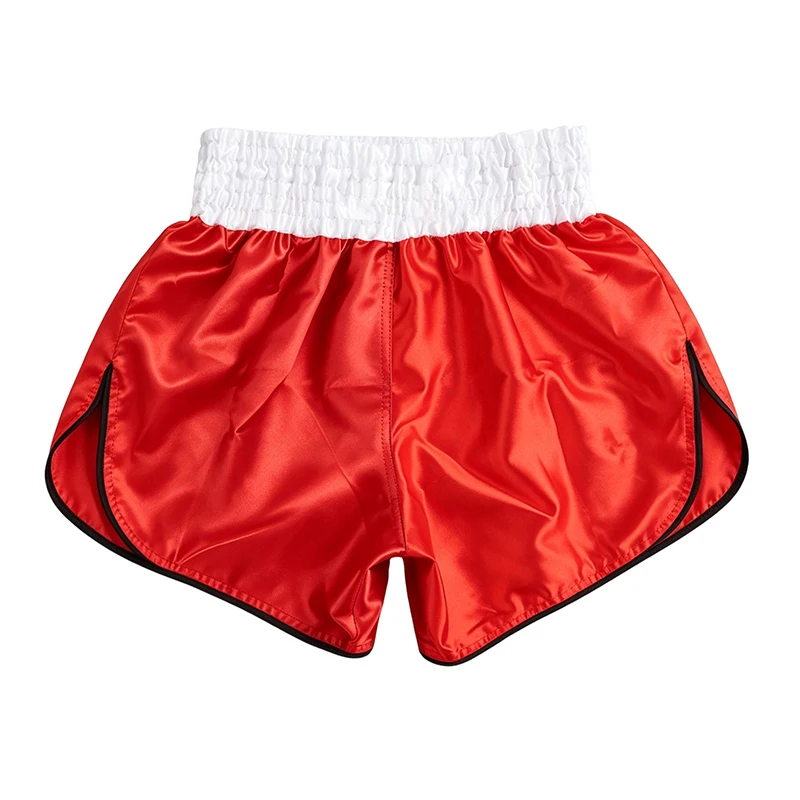 Muay Thai Boxing Shorts for Men Women Kids Plain Glossy Satin Red Fight Shorts High Split Kickboxing Training Competition Shorts