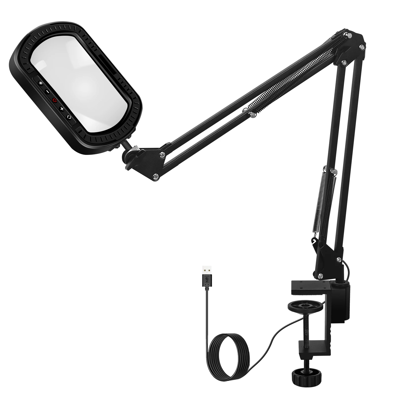 NEWACALOX 3X Rectangle Magnifying Glass with Light/Real Glass/5 Color Modes Stepless Dimmable Desk Lamp with Swing Arm for Readi