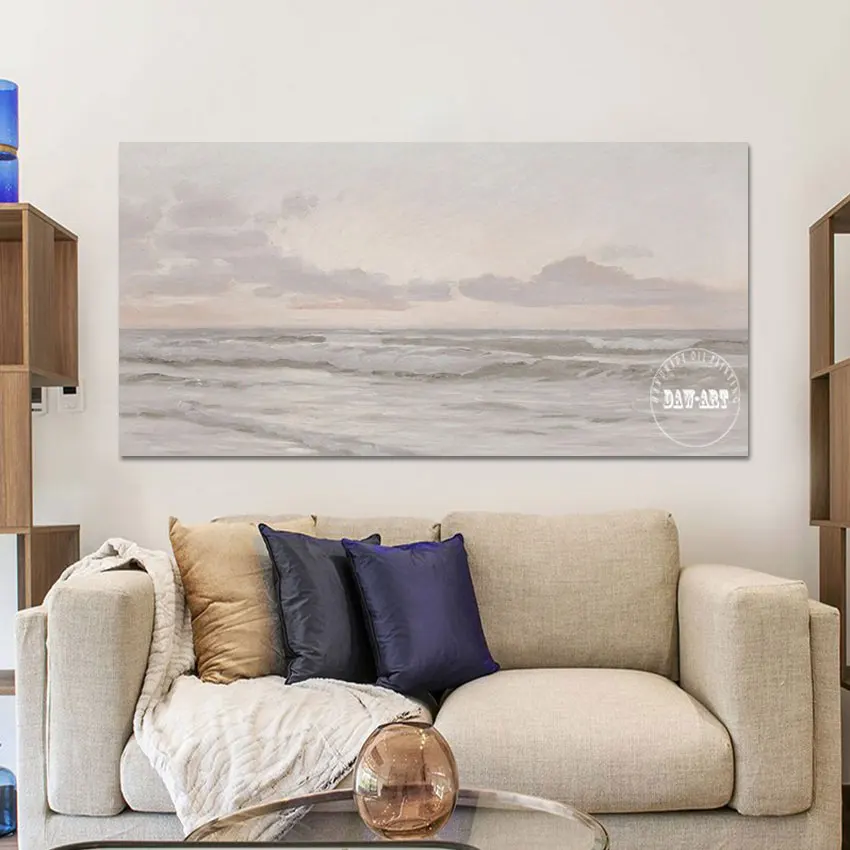 Linen Canvas Wall Art 3d Picture Beautiful Scenery Modern Abstract Painting Handmade Artwork Frameless Sea Wave Oil Painting