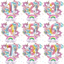 10pcs Unicorn Foil Balloons Set Digit 1-9 Macaron Rainbow Cloud Balloons Baby Shower Wedding Girls Birthday Party Decorations