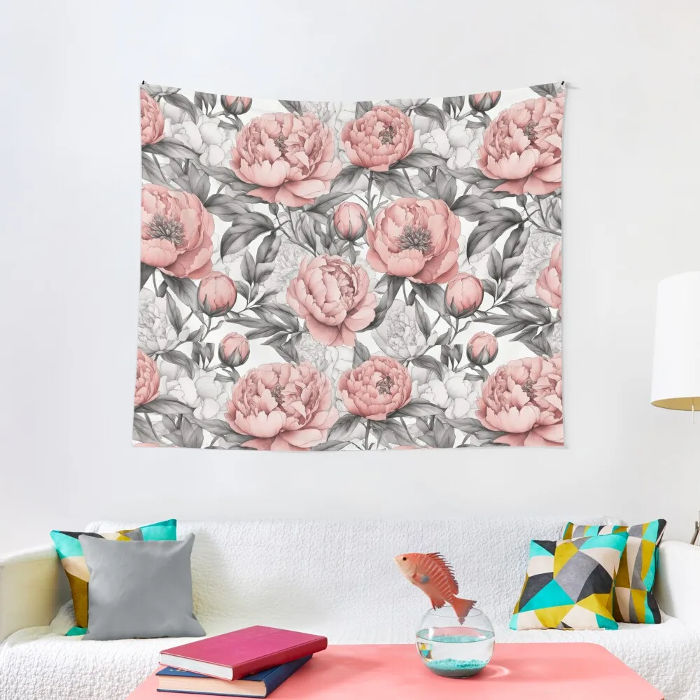 

Peony Garden, pastel pink, gray, calm, minimalism. Tapestry Room Decor Korean Style Hanging Wall Tapestry