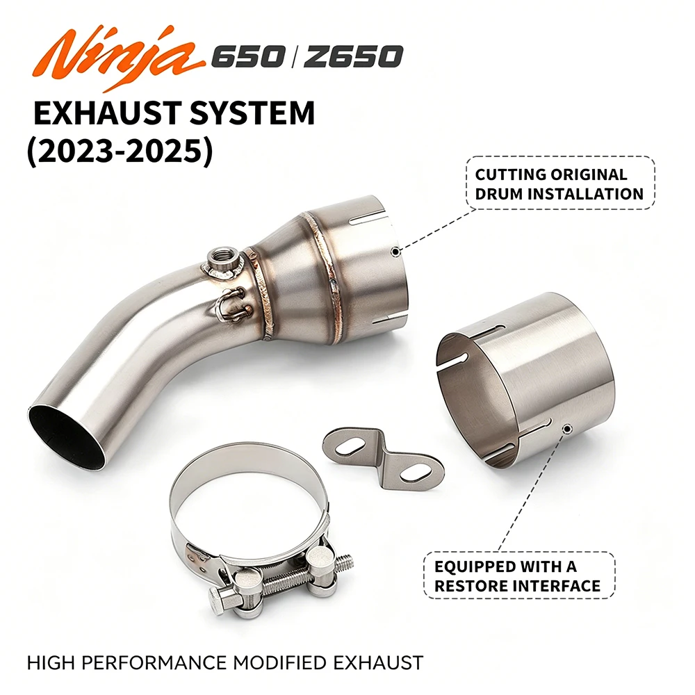 Universal Exhaust 51MM Miuffler Motorcycle Modify Middle Link Pipe For KAWASAKI Ninja650 Ninja 650 Z650 2023 - 2025