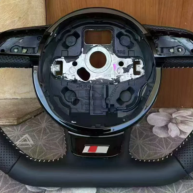 مناسبة لأودي A3 A4 A5 A6 A7 Q3 Q5 Q7 عجلة قيادة شبه مثقبة من الجلد بالكامل عجلة قيادة متحركة مسطحة القاع #3