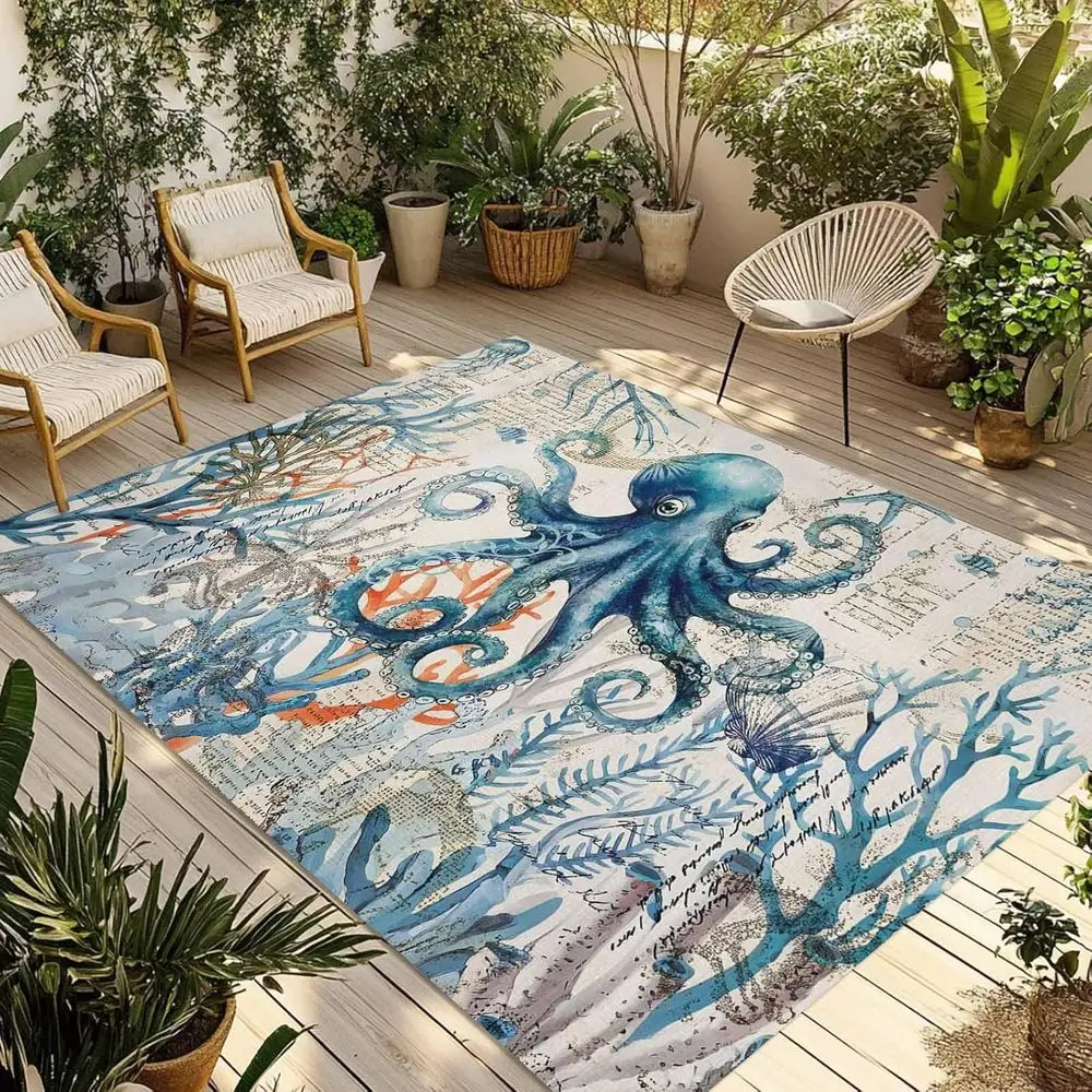 

Уличный ковер в стиле восьминога, 5x8, прочный для патио, террасы, автофургона и жизни