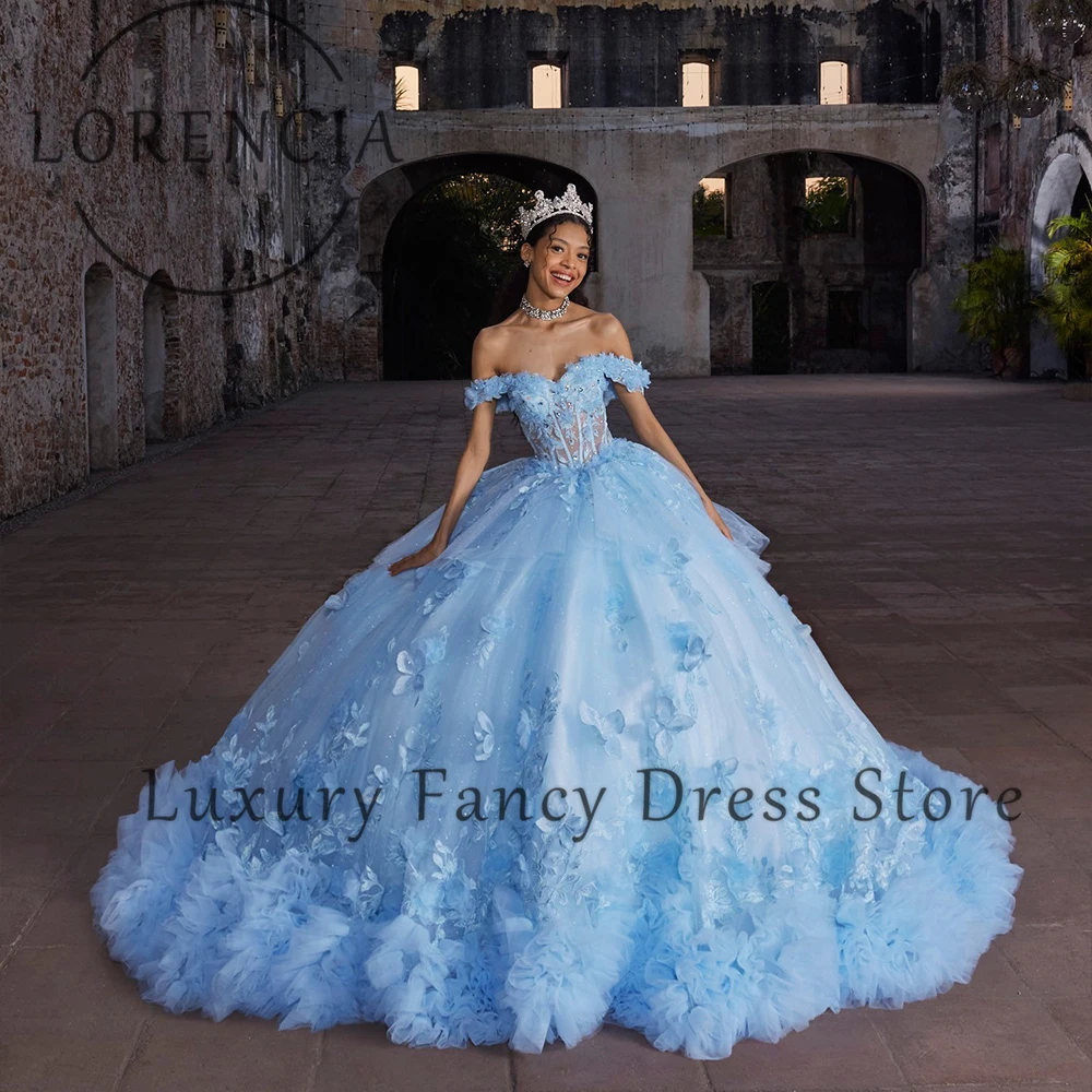 

Classic Tulle Quinceanera Dresses 2025 Off Shoulder Butterflies Ball Gowns for Sweet Birthday Party Customized vestidos de gala