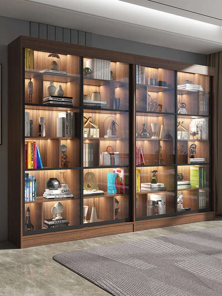 

Sliding Door Bookcase Bookcase Glass Door Wall Storage Combined Cabinet