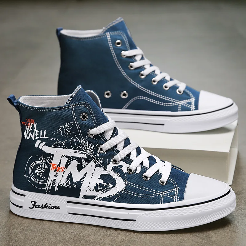 Men Shoes High Top Canvas Shoes Outdoor Breathable Walking Shoes Fashion Lightweight Sneakers Non-slip Flat Casual Shoe Tenis