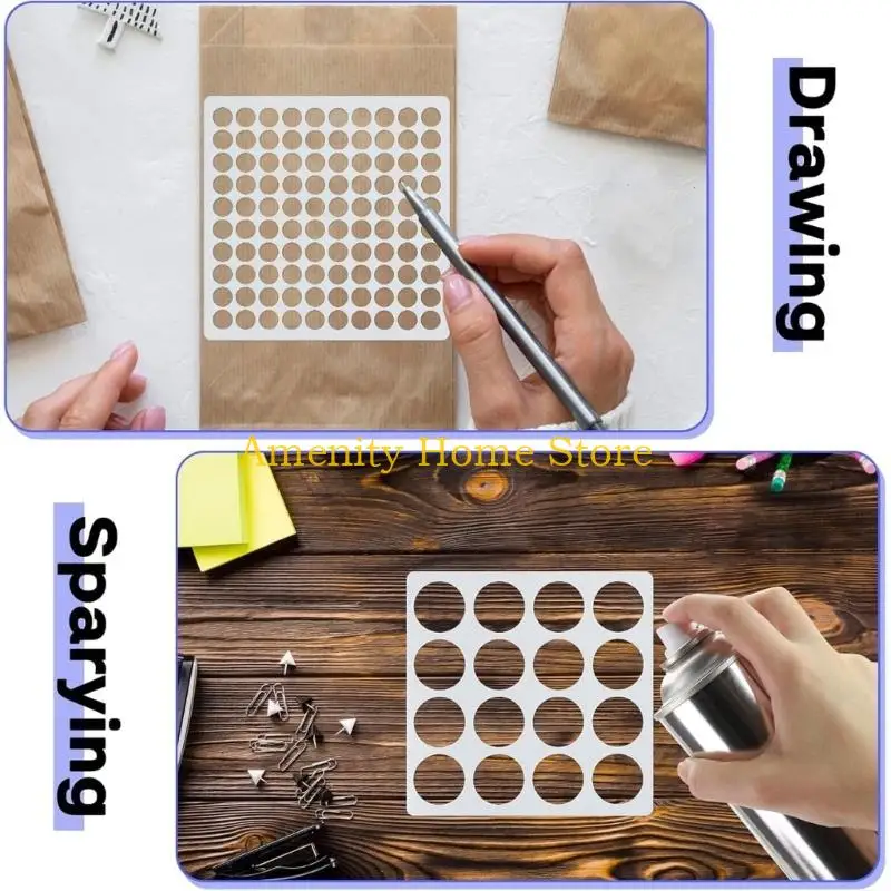 F26C Wall Art Paint Stencils Set, 16 Round Dot Sheets for Craft Work