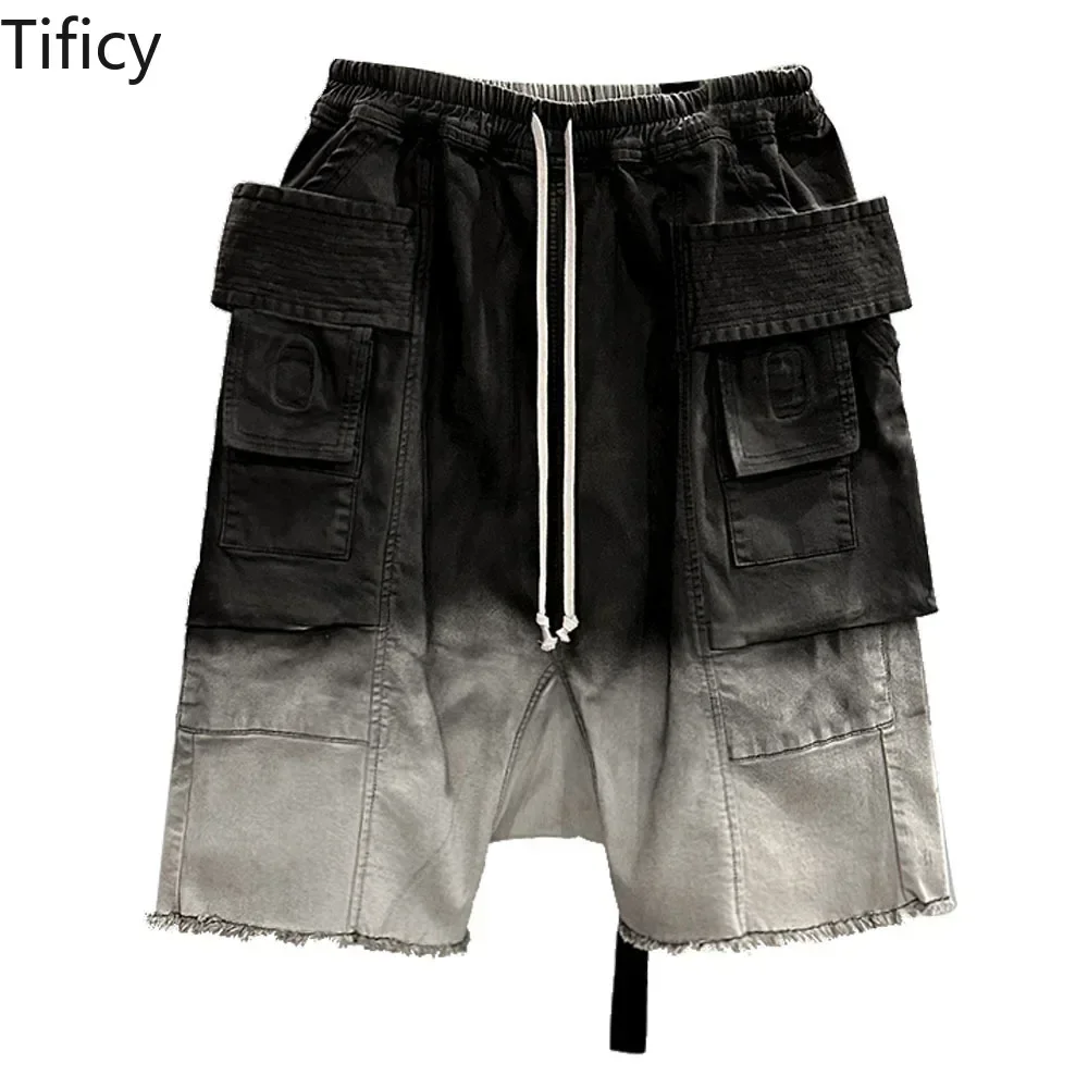 High street Wash Men's Dark Owens Style Workwear with Dual Ring Wash and Gradient Drop Off Haren Five Point Casual Shorts