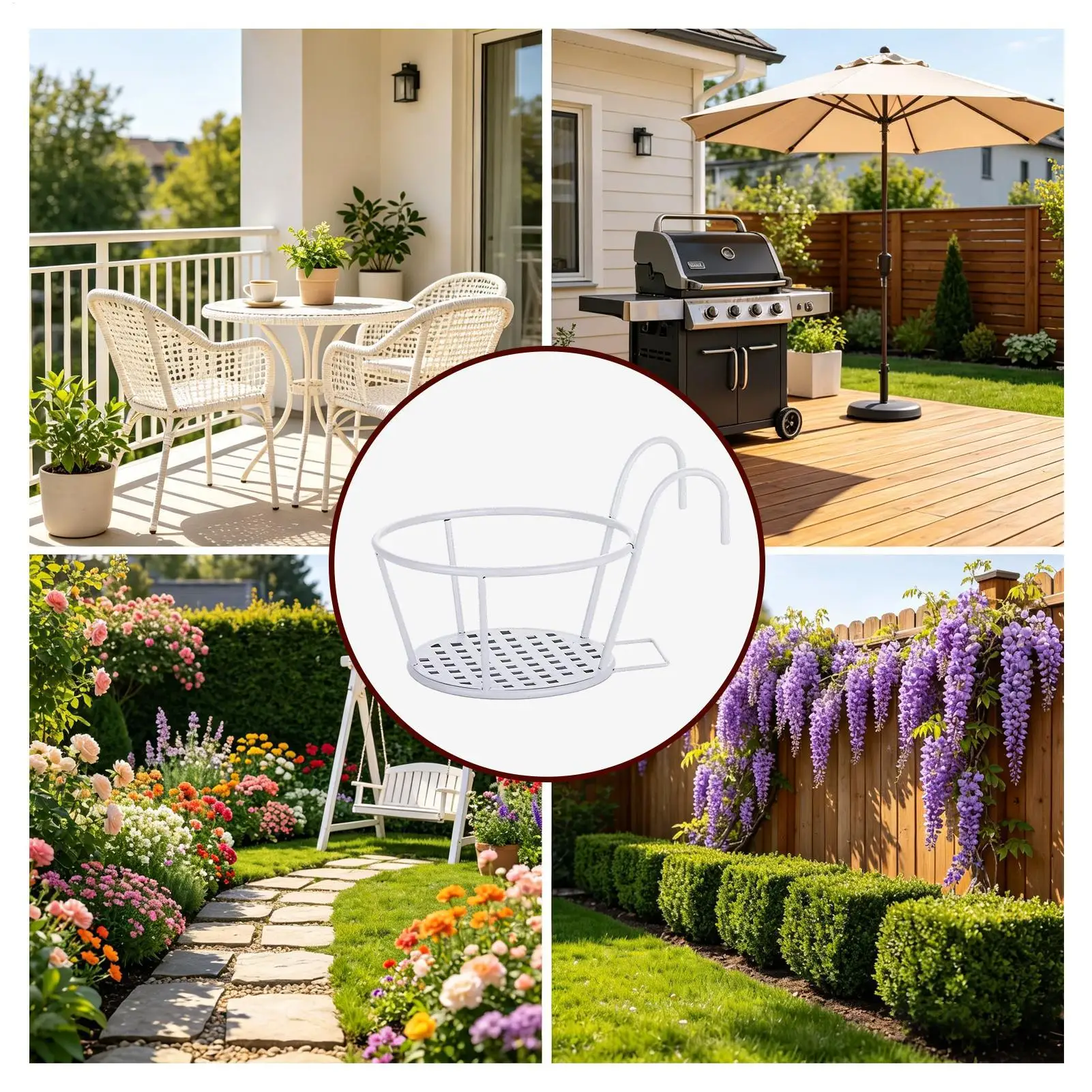 

Railing Plant Holder Iron Weather-Resistant Thickened Metal Balcony Planter Stand For Indoor Outdoor Windowsill Deck Garden