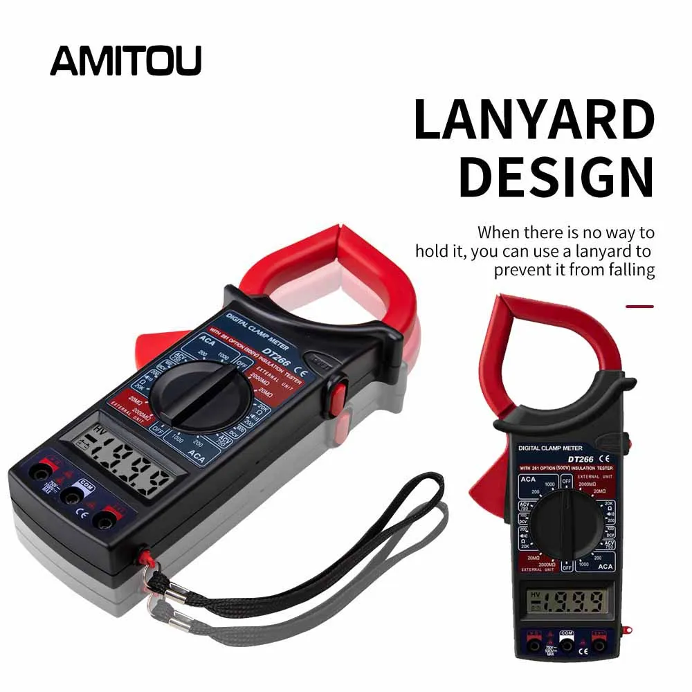 AMITOU DT266 1999 Count Digital Professional Clamp Meter Multimeter Data Hold ohm Current Multimetro Clamp AC/DC Voltage Tester