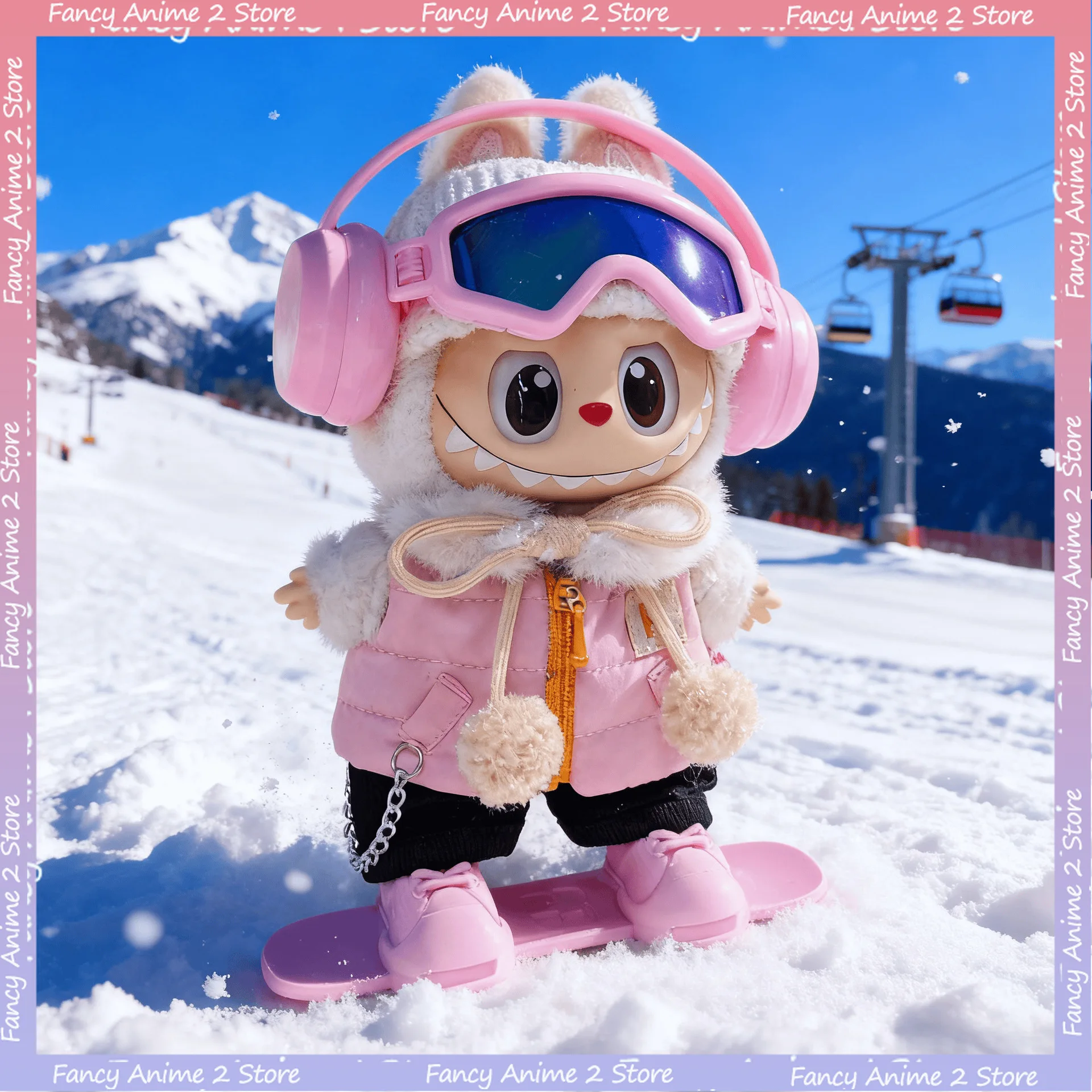 

Комплект лыжной одежды Labubu 15-17 см, модная толстовка с капюшоном на молнии, лыжный костюм с лыжными очками, лыжные наушники, зимняя плюшевая кукольная одежда