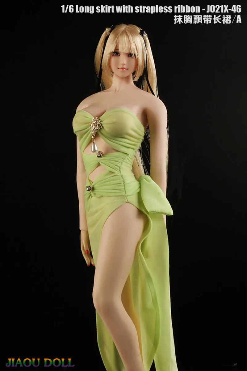 JO21X-46 1/6 Female Long Skirt with Strapless Ribbon Sexy Evening Dress Model Fit 12'' Soldier Action Figure Body Doll for Hobby