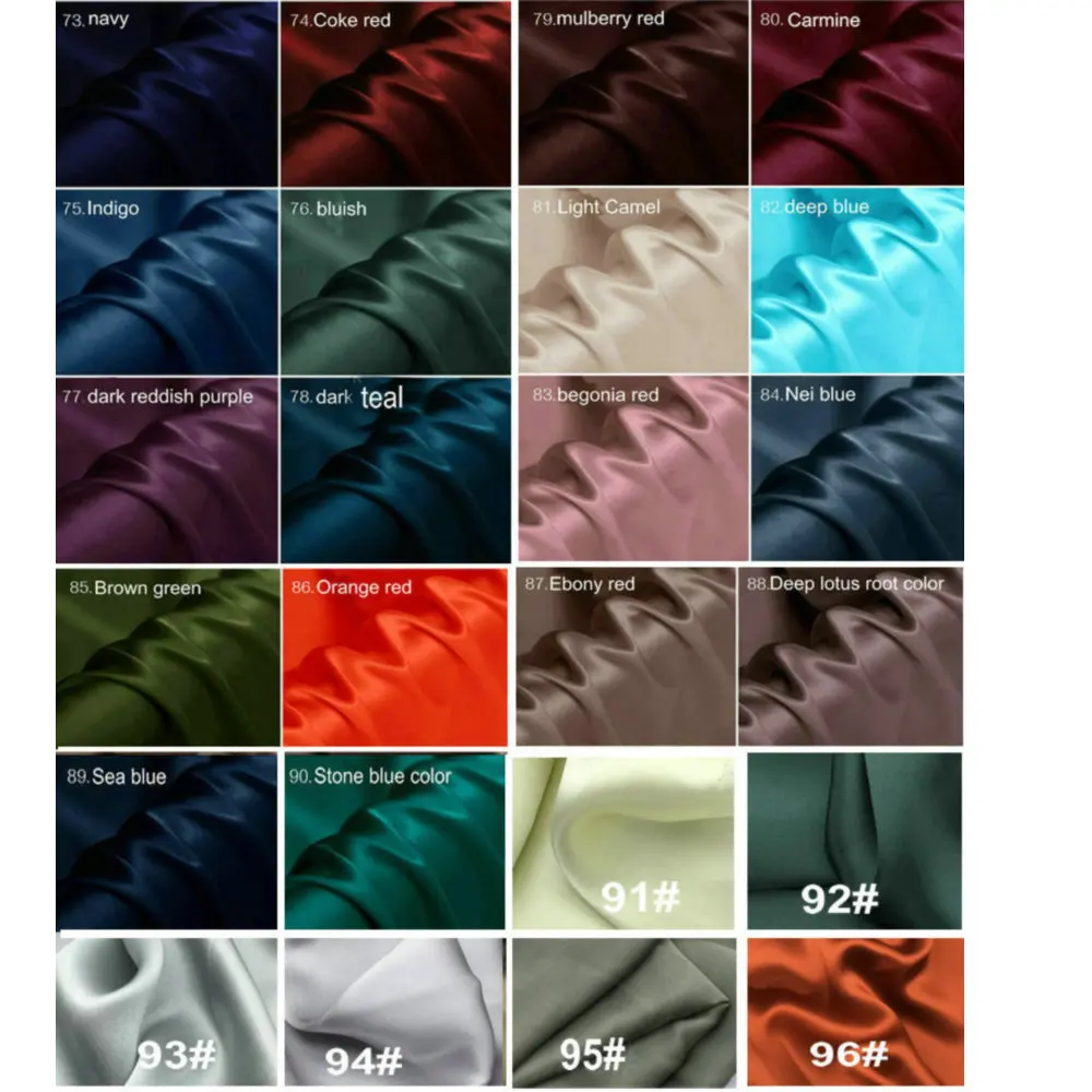 96 Color Silk Fabric 100% Silk Mulberry Silk Crepe Satin Solid Color Multicolor Width 114cm Plain Dyed Silk Free Shipping