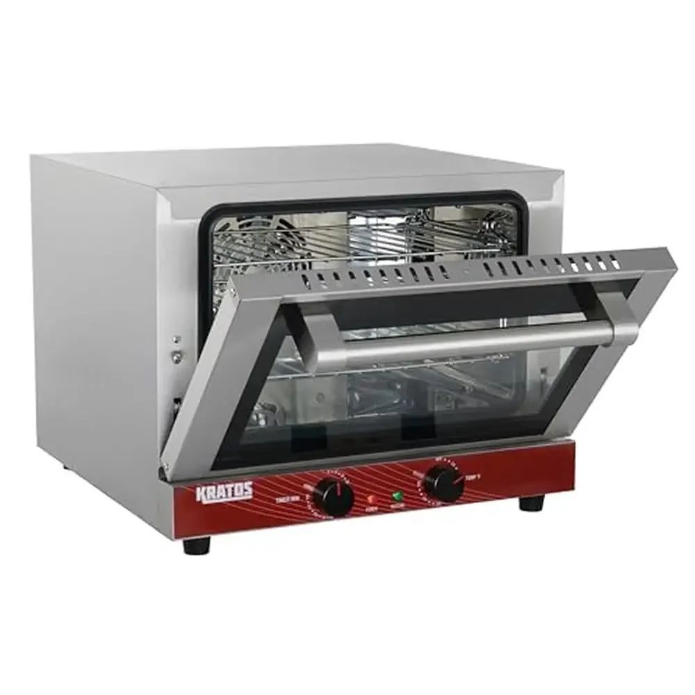 Commercial Countertop Convection Oven 3 1/4 Size Sheet Pans Adjustable Thermostat Dual Pane Glass Door Stainless Steel ETL