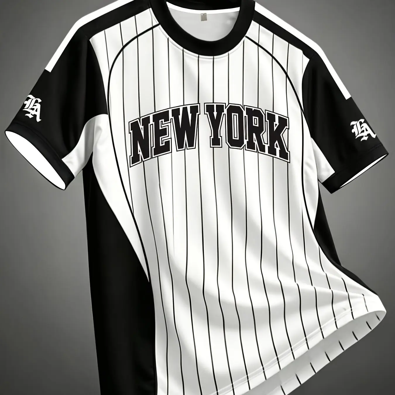 Vertical Pinstripe Color Block Letter Graphic T-Shirt Round Neck Trendy Mesh Sport Print Short Sleeve Unisex Top