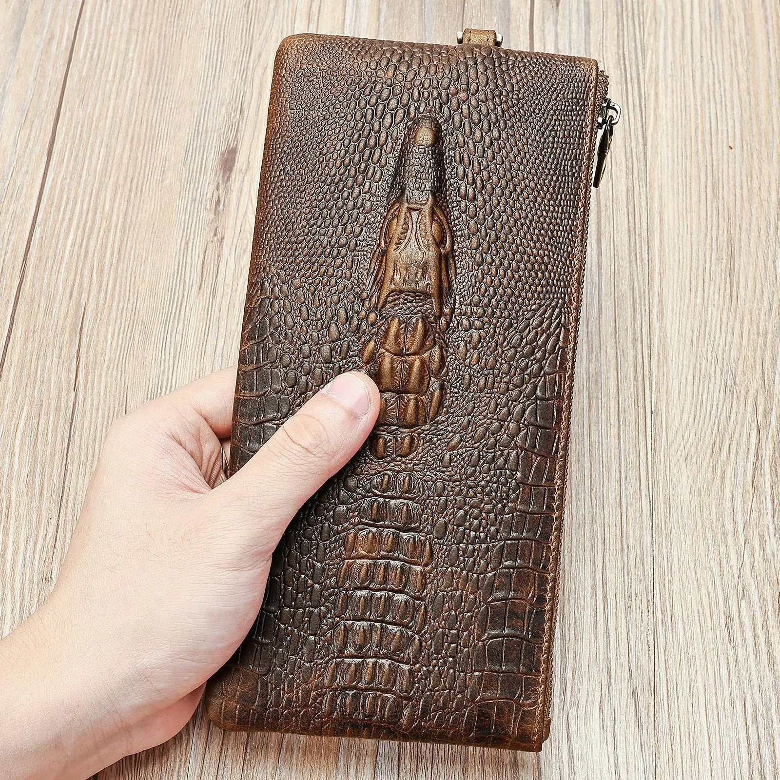 MVA Fashion Clutch RFID Credit ID Card Holder Cowhide Leather Wallet Multi-card Slots Cell Phone Bag Vintage Money Case Purse