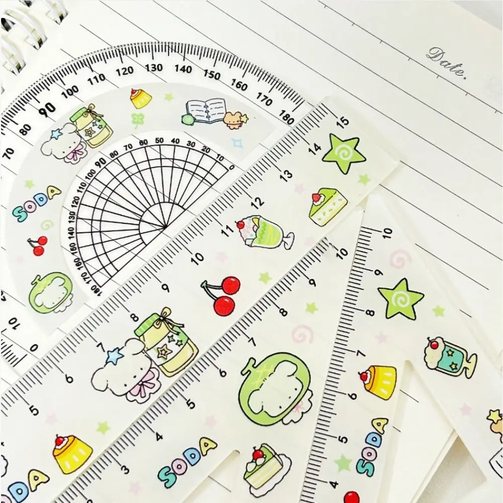 4pcs Cartoon Melon Dog Ruler Set Math Geometry Tools Measuring Drawing Tools Stationery Ruler Protractor School Office