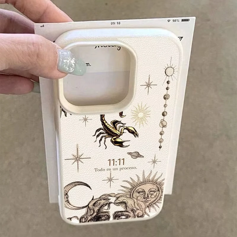 Vintage Scorpio Zodiac Sun Moon Star Pattern Design Protective Cover for iPhone 17 16 15 14 13 12 11 16E Series Pro Max Plus
