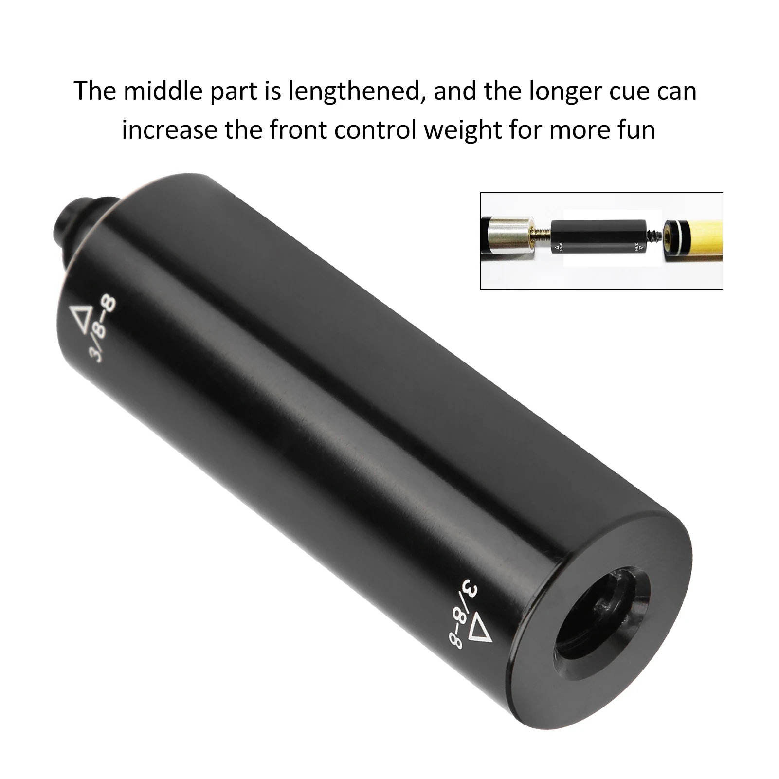 Pool-Verlängerungs-Queue, 2 Unzen, Billard-Mittelschaft, Aluminium-Verlängerungsadapter für Sportbedarf, 3/8-8 Zähne, Billard-Teleskop-Queue