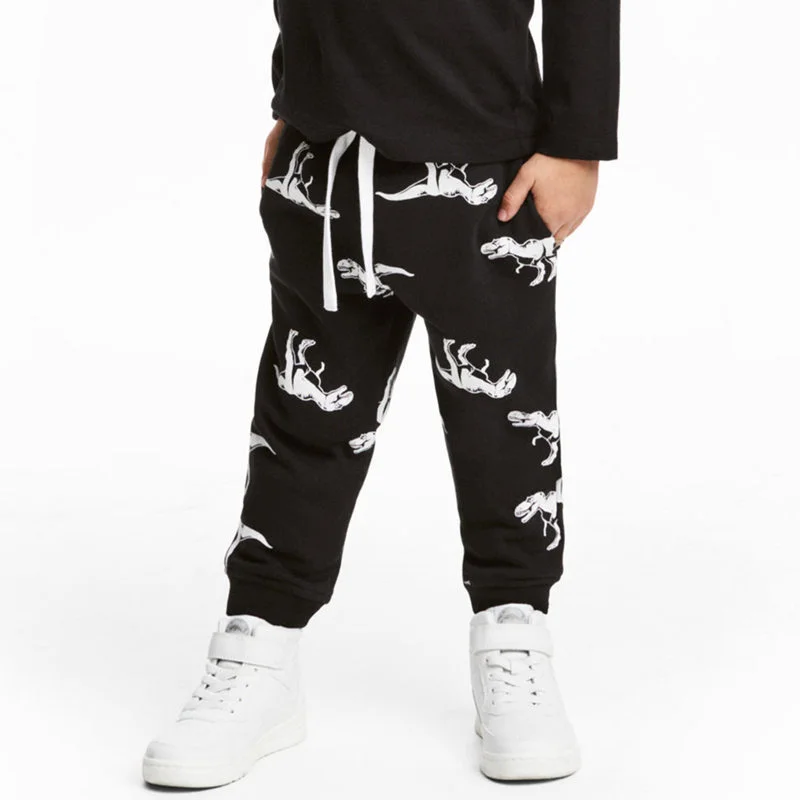 2-7T New Arrival Dinosaurs Printed Full Length Drawstring Boys Girls Sweatpants Fashion Children's Long Pants Trousers
