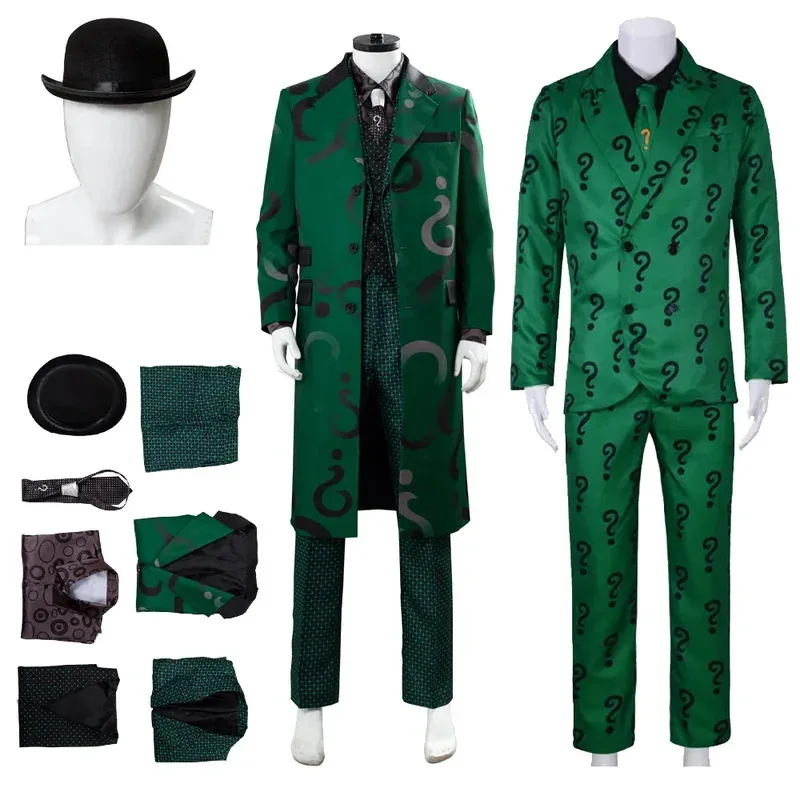 

TV Riddler Cosplay Costume Fantasy Uniform Shirt Coat Pants Tie Mask Adult Men Outfits Halloween Carnival Party Disguise Suit